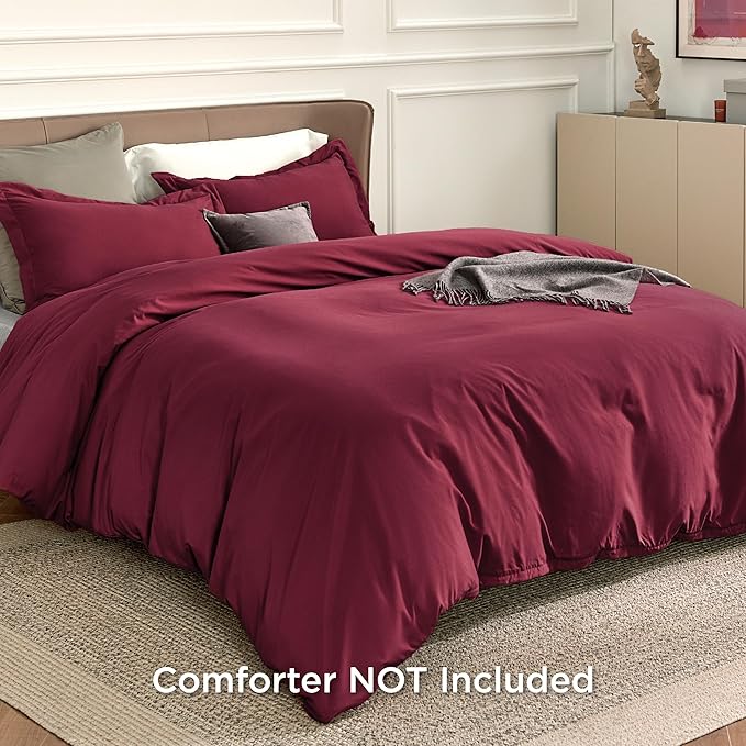 Bedsure Duvet Cover King Size - Soft Double Brushed Bedding Set for Kids & Adults, Zipper Closure, 3 Pieces, Includes 1 Duvet Cover (104"x90") & 2 Pillow Shams, NO Comforter, Burgundy