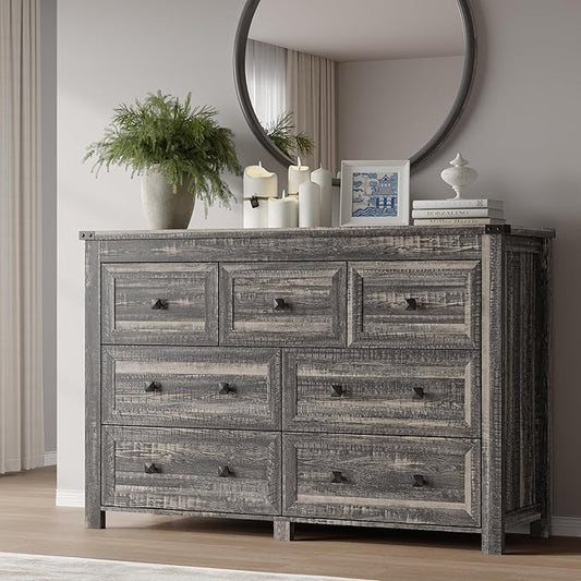 7-Drawer Dresser, Modern Wooden Storage Chest of Drawers, Dresser TV Stand, Wood Drawer Organizer with Metal Handles for Bedroom, Living Room, Hallway