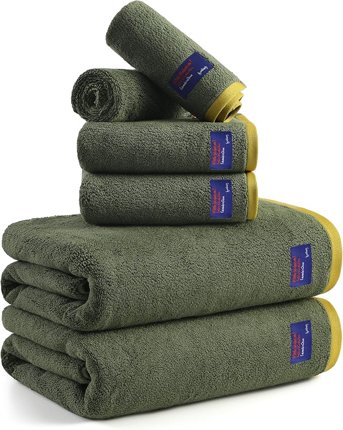 REDKISS 6 Piece Bath Towel Set, 100% Cotton, Soft Absorbent 600 GSM | Includes 2 Bath Towels, 2 Hand Towels & 2 Washcloths | Quick Dry | Contrast Border Design | Bathroom | Guest Bath & Apartment