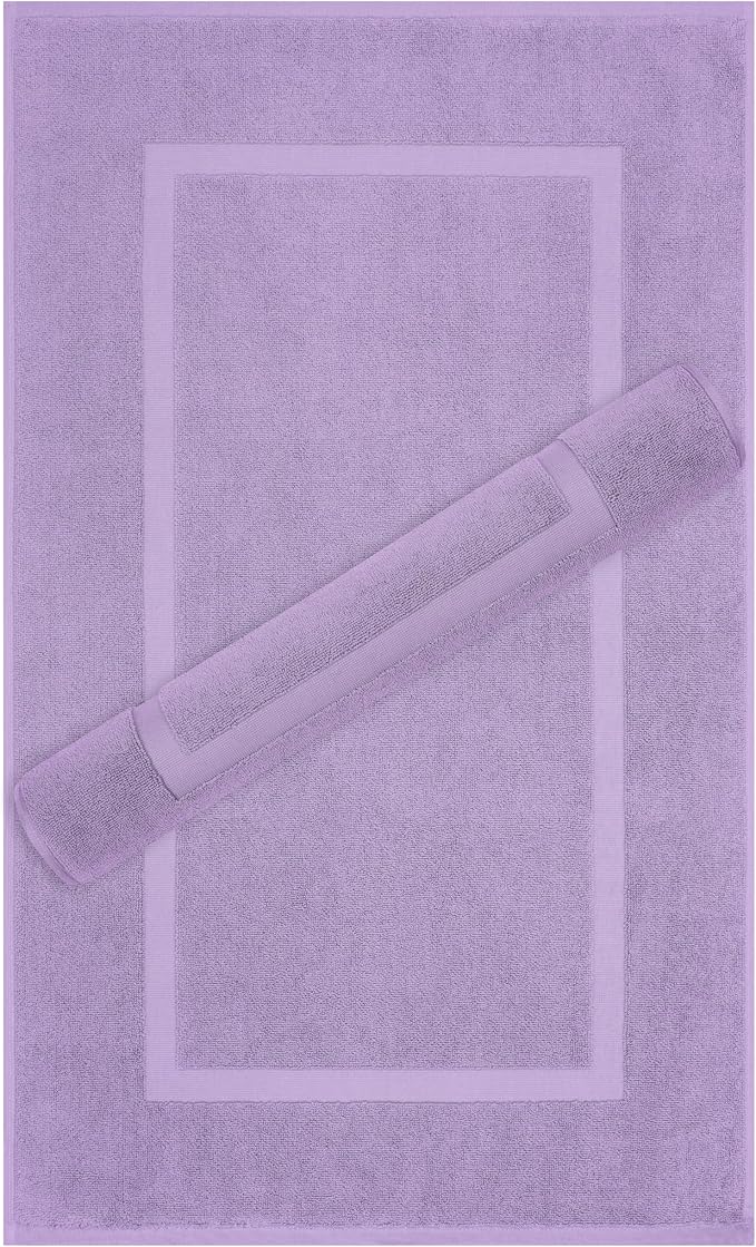 Cotton Paradise 100% Cotton Turkish Bathmat Set, Soft Absorbent Quick Dry, 2 Piece 20x34 Bathmat Floor Set, Lilac