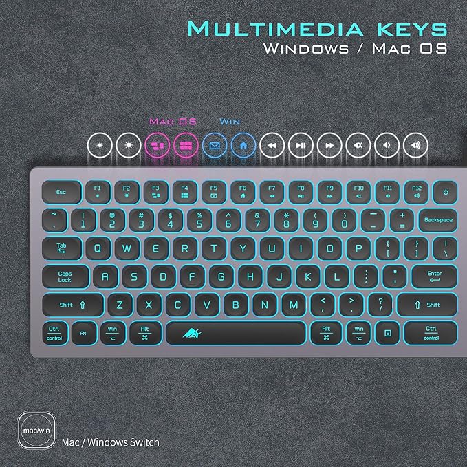 Aluminum Quiet Wired Keyboard Backlit- Slim Chiclet Keyboard Compatible with Apple iMac, MacBook, Mac and PC, USB Numeric Keypad RGB Lighted Key - Space Gray