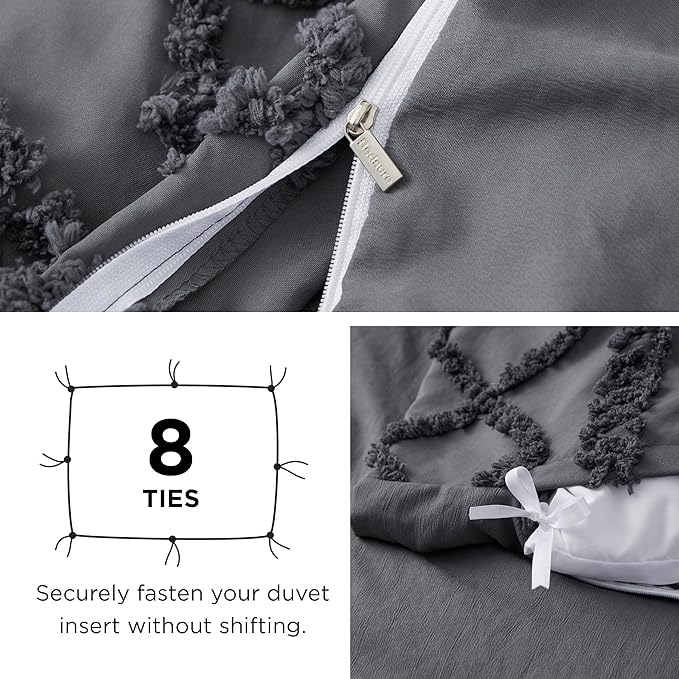 Bedsure Boho Duvet Cover Queen Size, Soft & Comfortable Elegant Design Boho Bedding for Decoration, Machine Washable Comforter Cover for All Seasons,Includes 1 Duvet Cover & 2 Pillow Shams,Dark Grey