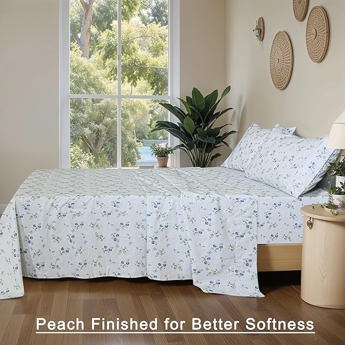 RUVANTI 100% Organic Cotton Sheets Split King, Percale Weave, GOTS Certified, 5-Piece Set, Deep Pocket 15", Crisp & Breathable, Soft Durable Bedding, Sábanas Algodón Orgánico – Butter Flight