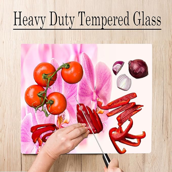 Orchid Floral Pattern Flower Love Kitchen Glass Cutting Board Decorative Valentine's Mother's Day Gift For Her Flowers (Orchid)