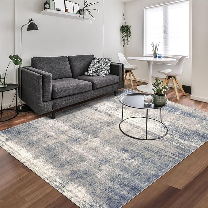 6x9 Area Rug, Ultra-Soft Washable Rug for Living Room, Dinner Room, Bedroom, Non-Slip Modern Abstract Rug, Indoor Carpet Large Area Rug, Gardual-Blue
