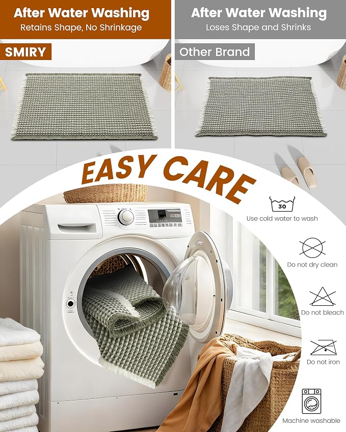 Smiry Waffle Bath Mat 72x24, Extra Soft Absorbent Bathroom Rugs, Non Slip Machine Washable Quick Dry Bath Rugs for Bathroom Floor, Tub, Shower, Home Decor Accessories, Green & Cream