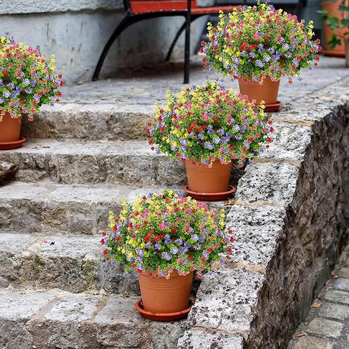 Outdoor Artificial Flowers UV Resistant, 20 Bundles Fake Realistic Floral Greenery Plants for Outside Porch, Window Boxes, Garden, Yard, Inside Home Table Decor, MixColorB