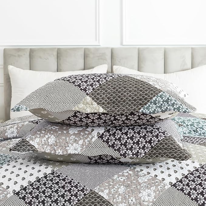 HoneiLife King Size Quilt Set - 3 Piece Microfiber Quilts Reversible Bedspreads Patchwork Coverlets Rustic Bedding Set for King Bed