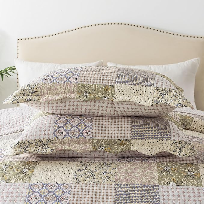 HoneiLife Queen Quilt Bedding Sets - Rustic Quilts 3-Piece 90x96, Microfiber Reversible Bedspreads Patchwork Coverlet Floral Bedding Set All Season Use