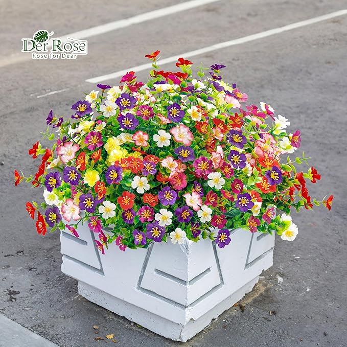 Der Rose 24 Bundles Artificial Flowers for Outdoor Fake Flowers Plants for Home Garden Porch Farmhouse Decor
