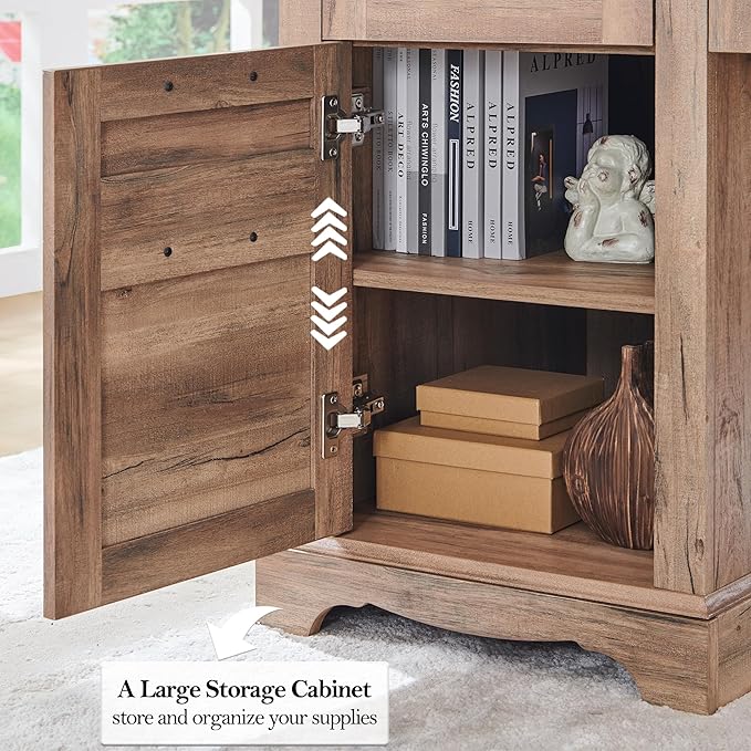 RedLemon 60" Farmhouse Executive Desk, Home Office Desk with Drawers, Charging Station, Keyboard Tray, File Drawer, Storage Cabinet, Wood Rustic Computer Writing Desk (Natural Oak)