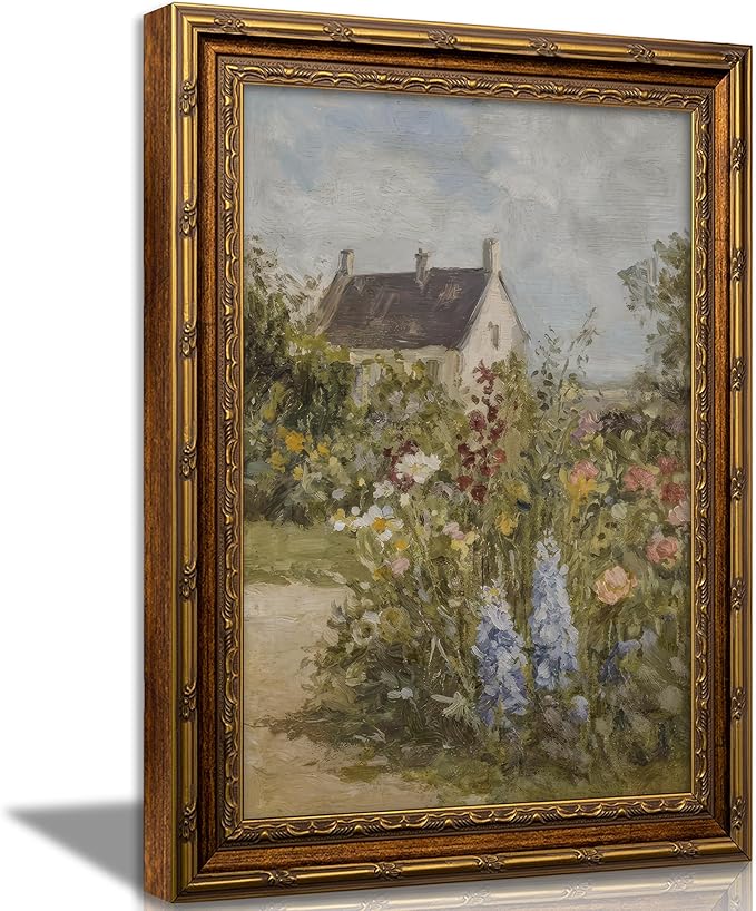 Vintage Gold Framed Spring Rustic Wildflower Wall Art Farmhouse Wildflower Wall Decor Countryside Nature Flower Landscape Poster Pictures Rustic Flower Print artwork for Farmhouse Kitchen Bedroom