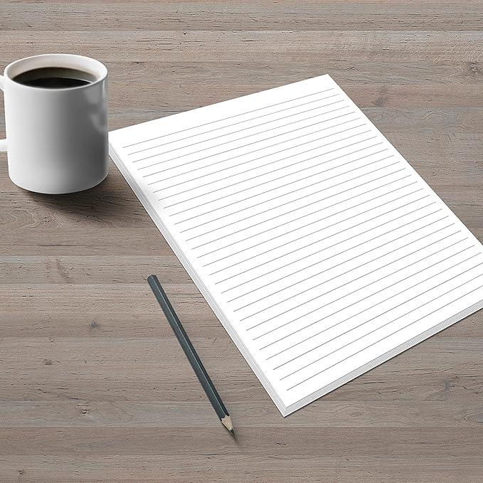 321Done Wide-Ruled Notepad (8.5" x 11") Made in USA, 50 Sheets, Letter Size, Large Tear Off Edge Glued, Planning Memo Pad, Unisex Minimalist Simple Lined Wide Spaced Writing Pad