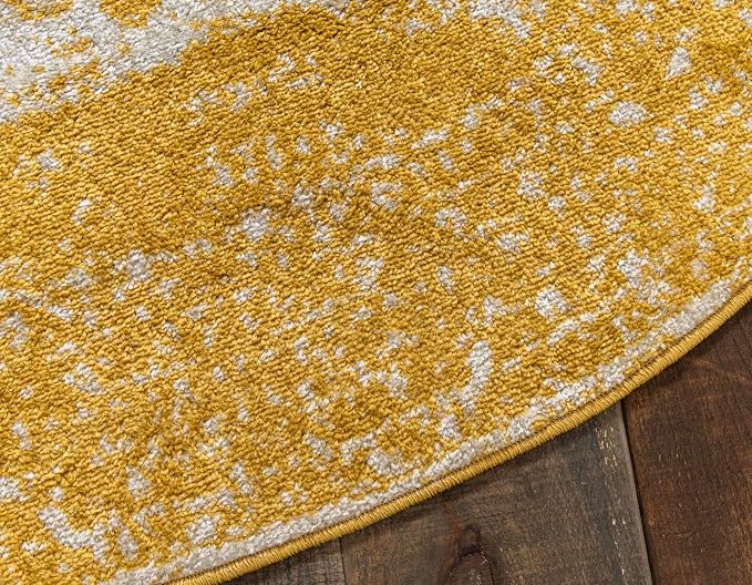 Unique Loom Bromley Collection Area Rug - Wells (8' Round, Yellow/ Ivory)