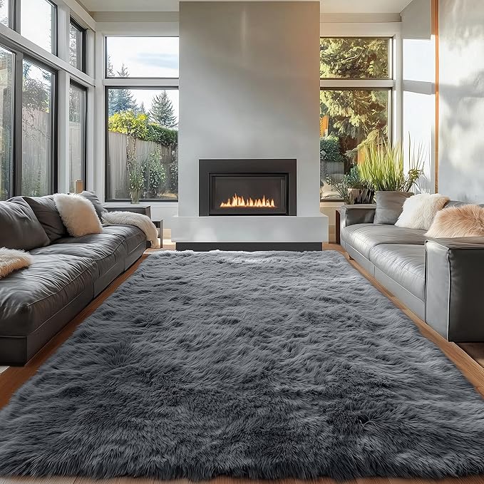 OLANLY 7x8 Machine Washable Large Area Rugs for Living Room, Bedroom, Soft Fluffy Shaggy Bedside Rug, Indoor Floor Carpet for Kids Girls and Boys, Dorms, Nursery, Home Decor Aesthetic, Grey