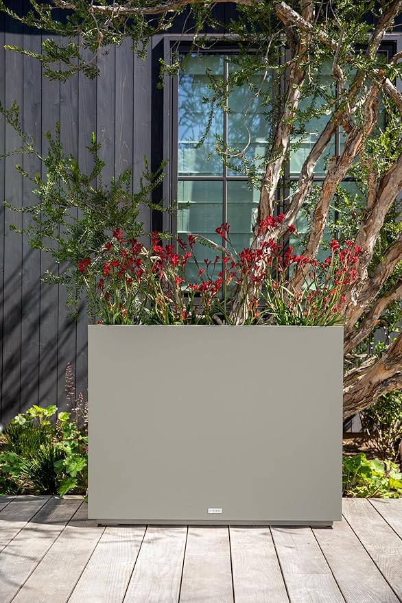 Veradek Block Series Span Plastic Planter - Tall Rectangular Planter for Indoor or Outdoor Patio/Porch, Gray, 30" in Height, 10" in Width, 38" in Length