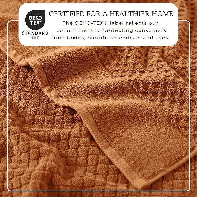 Great Bay Home Bath Towels - 100% Cotton 6 Piece Towel Set - Diamond Waffle Weave - Absorbent, Durable, Quick-Dry Towels for Bathroom (Copper)