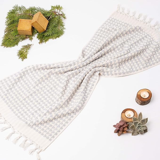 Organic Turkish Cotton Hand Towels for Bathroom | Oversized - 17 x 35 Inches | Large Soft Plush Fluffy Highly Absorbent Towels for Kitchen, Hand and Face (Gray, Hand Towel)