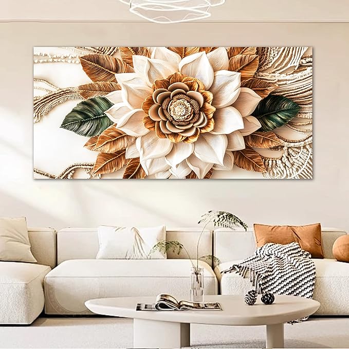Tarfupth Boho Flower Canvas Wall Art for Living Room White and Brown Large Canvas Prints Botanical Pictures for Bedroom Office Home Decor 29"x58"