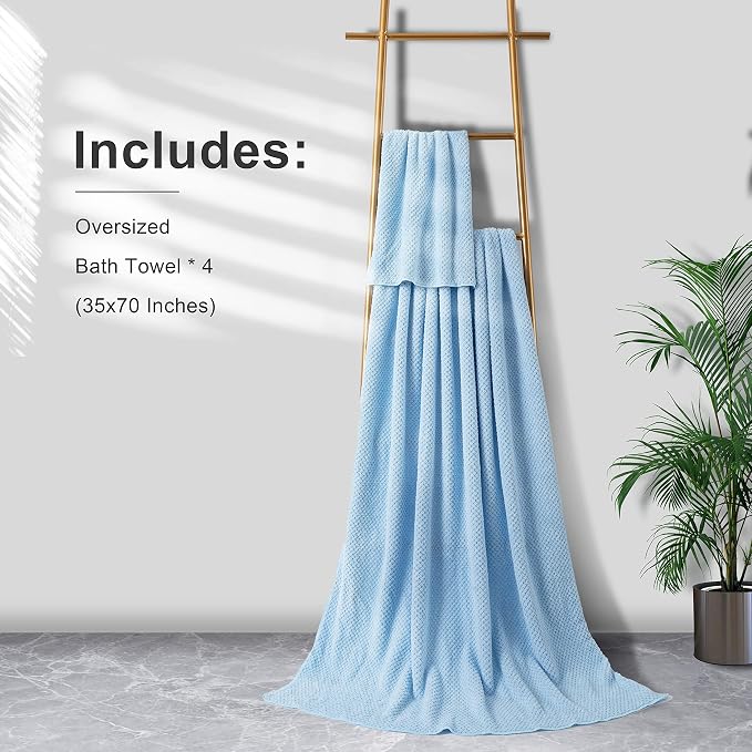 Extra Large Bath Towel Sheet Set 35x70 Inches - Oversized Bath Towels Set,Jumbo Large Microfiber - Quick Dry, Lightweight,Super Soft,Highly Absorbent Towel Set for Bathroom,Hotel,SPA,Pack of 4 (Blue)
