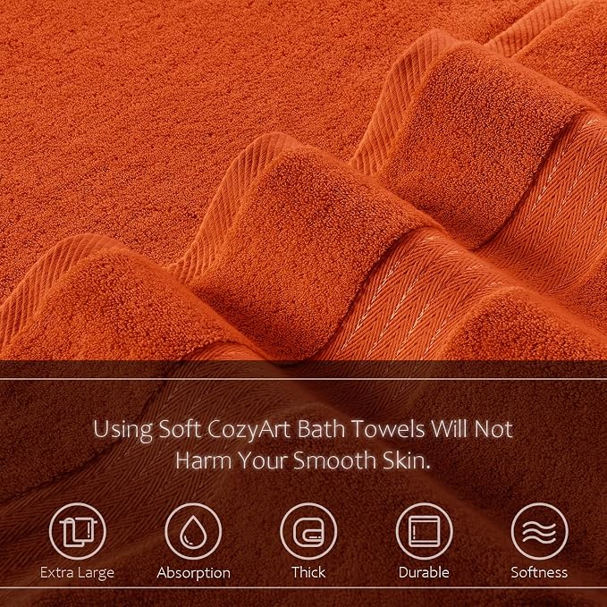 COZYART Burnt Orange Hand Towels for Bathroom 4 Pcs, 13x30 Cotton Guest Hands Towel Set Super Soft Highly Absorbent Durable 650 GSM for Daily Use