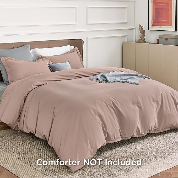 Bedsure Duvet Cover King Size - Soft Double Brushed Bedding Set for Kids & Adults, Zipper Closure, 3 Pieces, Includes 1 Duvet Cover (104"x90") & 2 Pillow Shams, NO Comforter, Dusty Rose