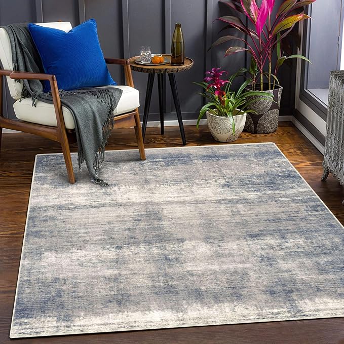 4x6 Rug, Small Area Rug for Living Room, Bedroom, Kitchen, Machine Washable Non-Slip Throw Rug, Modern Abstract Carpet for Entryway Nursery Coffee Table - Durable (Gardual-Blue)
