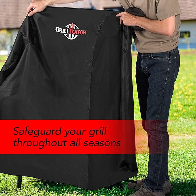 GrillTough Heavy Duty Smoker Cover, 30 Inch – Waterproof, Weather Resistant, UV & Fade Resistant with Adjustable Straps – BBQ Cover for Flat Grill, Black