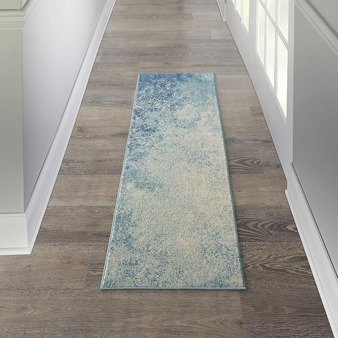 Nourison Home Passion Navy/Light Blue 1'10'' x 6' Area-Rug, Modern, Abstract, Easy-Cleaning, Non Shedding, Bed Room, Living Room, Dining Room, Kitchen, (6' Runner)