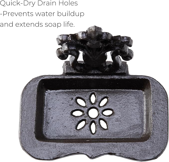 Cast Iron Metal Vintage Soap Dish – Rustic Soap Dish and Farmhouse Soap Holder with Decorative Wall-Mount Design – Ideal for Bathroom, Kitchen, or Vanity Organization