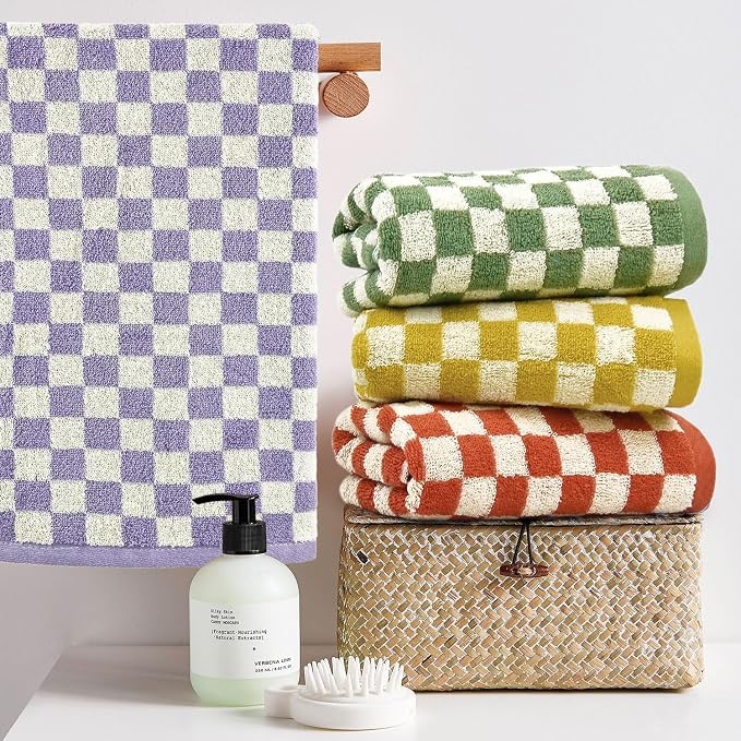 Jacquotha Hand Towels for Bathroom 4 Pack, Cotton Soft Absorbent for Face Spa Bath Gym Kitchen, Hand Towel Set Decorative Checkered, 13 x 29 Inches, 4 Colors