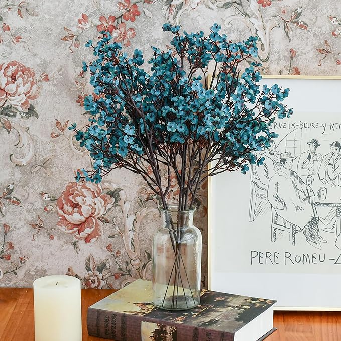 Mandy's Teal Artificial Baby’s Breath European Flowers 15 Bundles Silk Gypsophila with Bendable Stems for Fall Thanksgiving & Christmas Centerpiece Wedding Decor and Table Arrangements