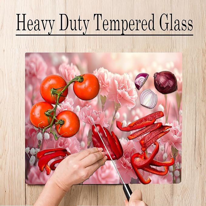 Pink Carnation Floral Pattern Flower Love Kitchen Glass Cutting Board Decorative Valentine's Mother's Day Gift For Her Flowers (Pink Carnation)