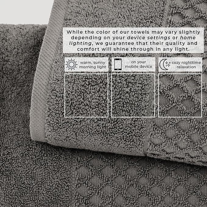 Great Bay Home Bath Towels - 100% Cotton 6 Piece Bath Sheet Set - Diamond Waffle Weave - Absorbent, Durable, Quick-Dry Towels for Bathroom (Dark Grey)