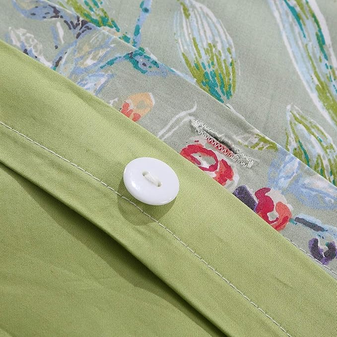 Brandream Floral Bedding Duvet Quilt Comforter Cover King Size Watercolor Butterfly Flower Farmhouse Country 100% Soft Egyptian Cotton 1 Duvet Cover and 2 Pillowcases Green Summer Bedding, 3 Pieces