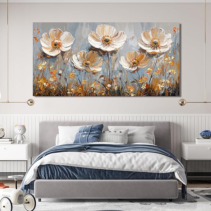 Canvas Wall Art Decor Art Work for Wall Decor Large Vintage Gold Wall Art Prints Wall Art Pictures for Living Room Nature Flower Wall Art Oversized Artwork for Walls Bedroom Office Decor 29" X 58"