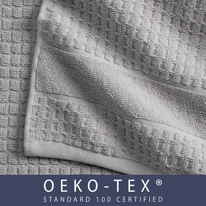 Market & Place 100% Cotton Super Soft Luxury Hand Towel Set | Quick-Dry and Highly Absorbent | Waffle Textured | 550 GSM | Includes 6 Hand Towels | Harper Collection (Light Grey)