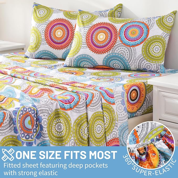 Bedlifes King Size Extra Deep Pocket Sheet Sets - Fits Mattresses Up to 18-24" Thick, 4-Piece Microfiber Set with 1800 Thread Count, Soft, Smooth, Breathable, Featuring Mandala Patterned
