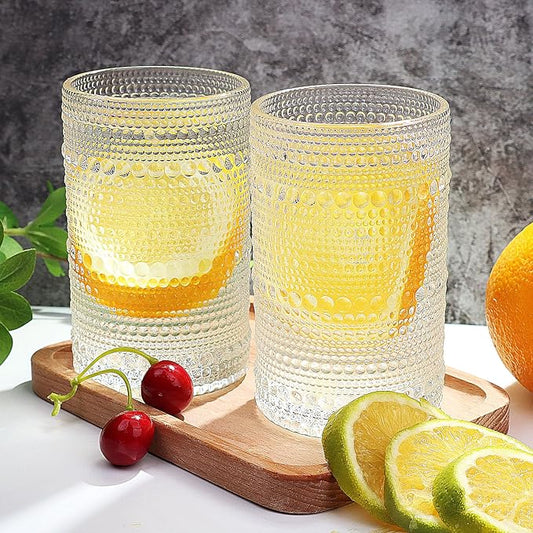 Hobnail-Drinking Glasses 13oz Vintage Glassware Sets Cocktail Juice Glasses Set of 6