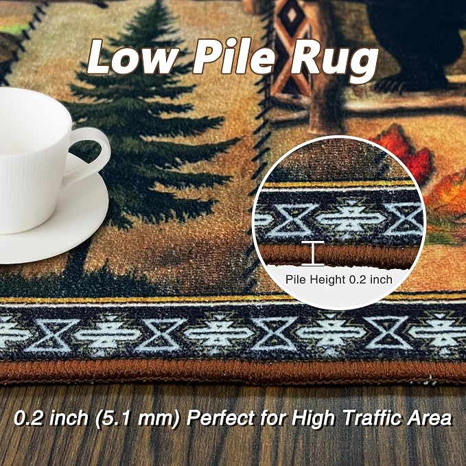 Vintage Rustic Bear Runner Rug for Hallway, Rustic Lodge Kitchen Runner 2x6 Non-Slip Cabin Decor Farmhouse Carpet for Hallways Kitchen Laundry Bedroom Bathroom Machine Washable Rugs Runners