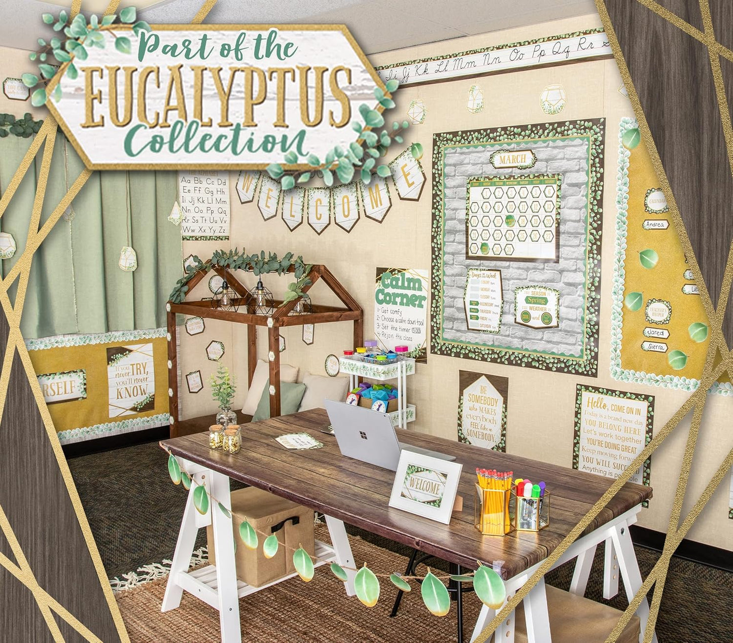 Teacher Created Resources Eucalyptus Straight Rolled Border Trim - 50ft for Bulletin Boards & Classrooms