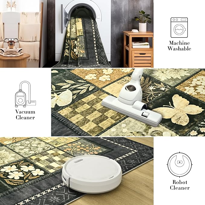 Tepook 4x6 Area Rugs for Living Room, Modern Large Geometric Rug for Bedroom, Washable Patchwork Rug Indoor Non Slip Throw Carpets for Dining Room Office Farmhouse Home Decor, Dark Grey