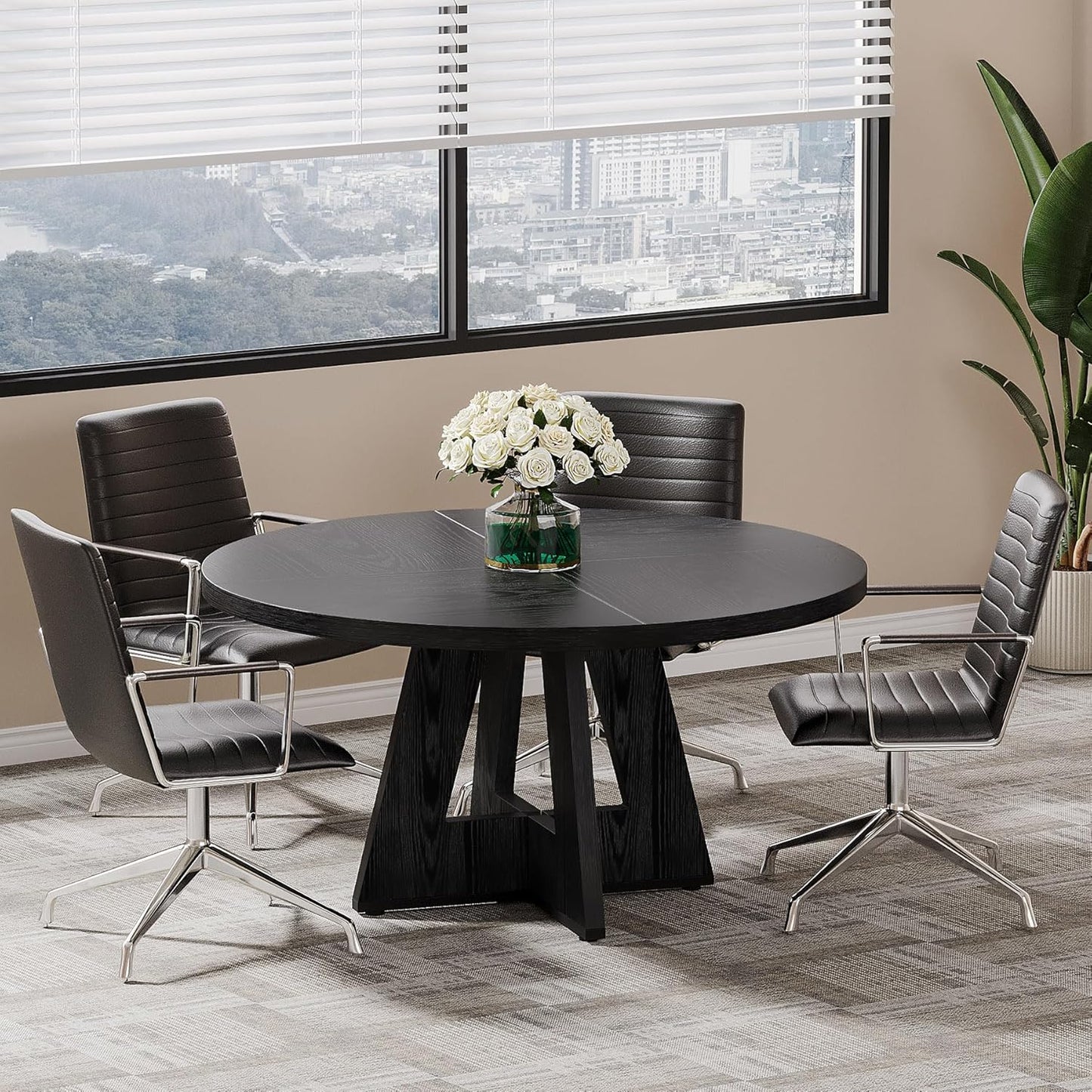 Tribesigns 47-Inch Round Conference Table - Stylish Wooden Meeting Table for 4-6 People | Black Finish