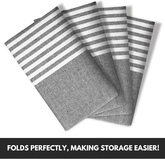 Turkish Kitchen Towels 18x26 Inches with Tassels - 4 Pack - Absorbent, Durable, Soft 100% Cotton Dish Towels for Drying & Cleaning - Machine Washable, Quick Dry - Black