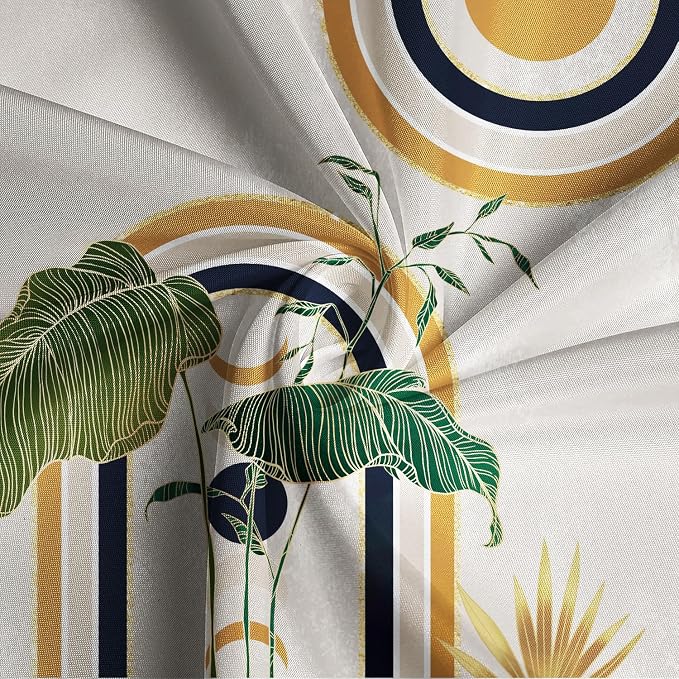 Green Brown Boho Shower Curtain Mid Century Abstract Plant Tropical Leaves Bath Curtain Modern Minimalist Geometric Arch Bath Decor Waterproof Polyester Fabric with Hooks 72x72 inch