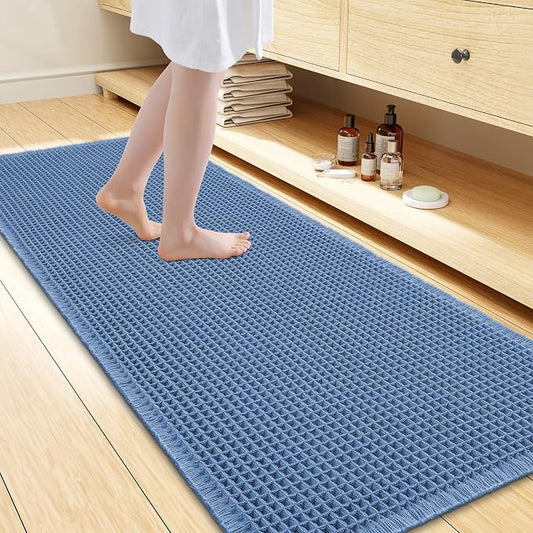 Smiry Waffle Bath Mat 60x24, Extra Soft Absorbent Bathroom Rugs, Non Slip Machine Washable Quick Dry Bath Rugs for Bathroom Floor, Tub, Shower, Home Decor Accessories, Blue