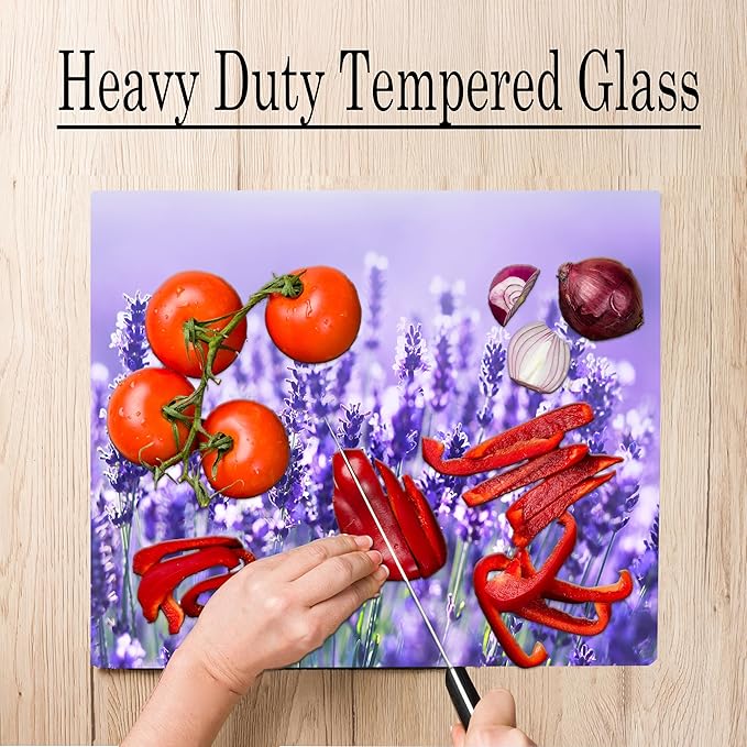 Lavendar Floral Pattern Flower Love Kitchen Glass Cutting Board Decorative Valentine's Mother's Day Gift For Her Flowers (Lavendar)