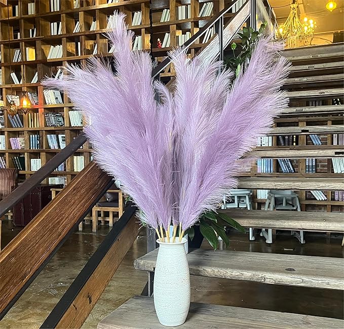 Premium Faux Pampas Grass Decor Tall & Fluffy, No Assembly Needed Long Pampas, Luxury Large Floral, Elegant Feather Flowers for Wedding Decor (Artificial - Lilac Purple, 8pcs 43.3"(110cm))
