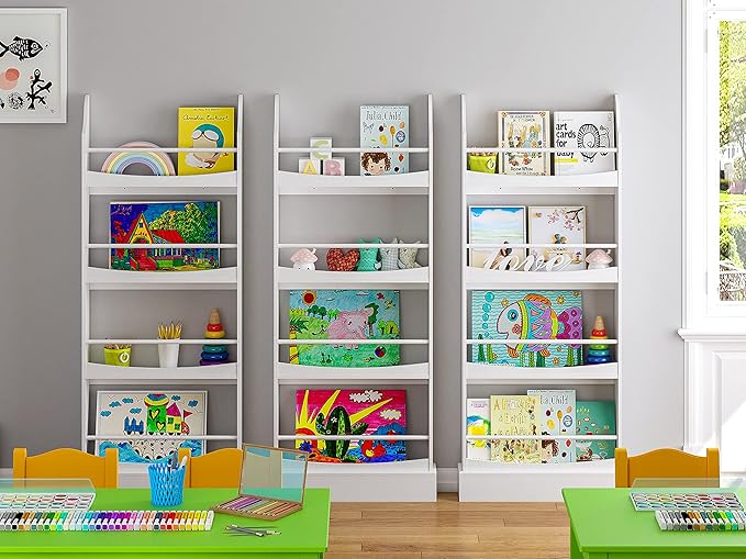 UTEX Kids Bookshelf,4 Tiers Children's Bookcases and Storage, Kids Bookcase Rack Wall for Bedroom,Study Living Room,White