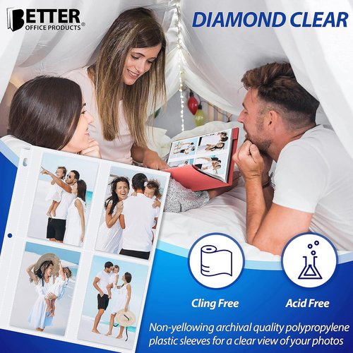 Better Office Products Photo Album Refill Sheets - Heavyweight 3.5 x 5 Inch | 25 Pack of 4-Pocket Sheets for 200 Photos